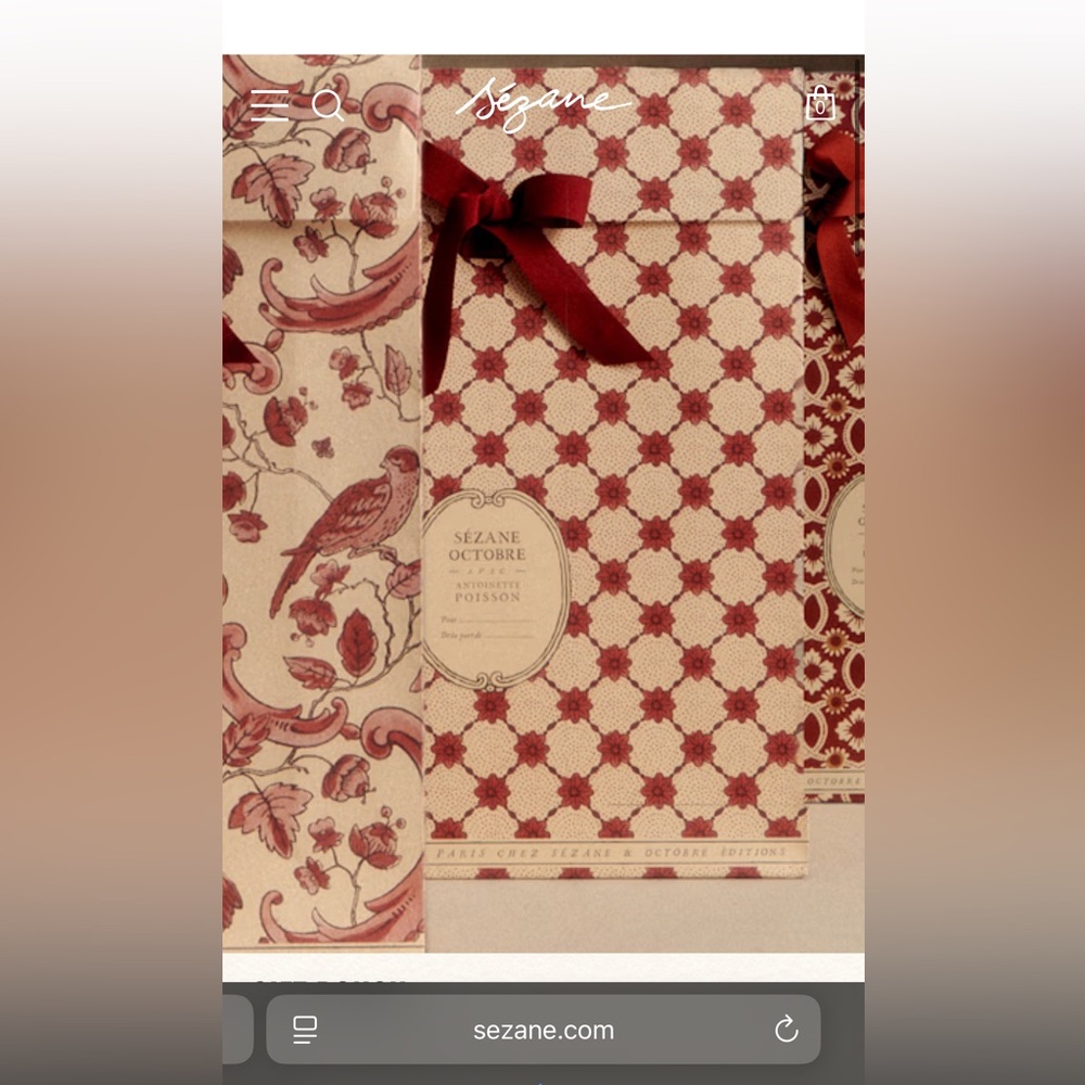 Sézane Gift Bag Red Cream Floral Large NEW Holidays Christmas Xmas Gifting Wrap